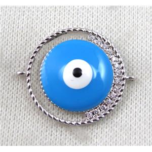 copper connector paved zircon with evil eye, platinum plated, approx 30mm dia [FDZN1437]