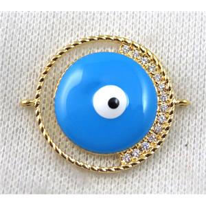 copper connector paved zircon with evil eye, gold plated, approx 30mm dia [FDZN1438]