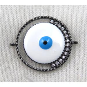 copper connector paved zircon with evil eye, black plated, approx 30mm dia [FDZN1444]