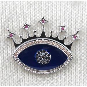 copper crown pendant paved zircon with 2loops, eye, platinum plated, approx 22-28mm [FDZN1445]