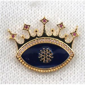 copper crown pendant paved zircon with 2loops, eye, gold plated, approx 22-28mm [FDZN1446]