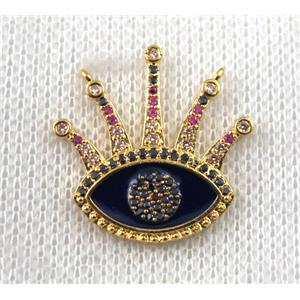 copper crown pendant paved zircon with 2loops, eye, gold plated, approx 23x23mm [FDZN1447]