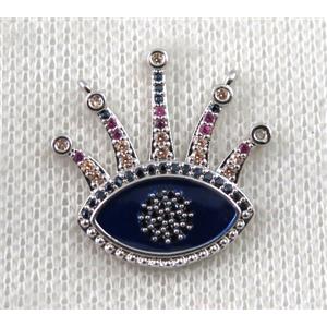 copper crown pendant paved zircon with 2loops, eye, platinum plated, approx 23x23mm [FDZN1448]