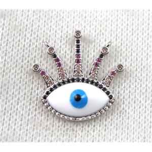 copper crown pendant paved zircon with 2loops, evil eye, platinum plated, approx 23x23mm [FDZN1449]
