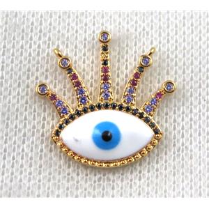 copper crown pendant paved zircon with 2loops, evil eye, gold plated, approx 23x23mm [FDZN1450]