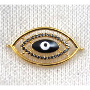 copper connector paved zircon with evil eye, gold plated, approx 14-25mm [FDZN1451]