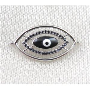 copper connector paved zircon with evil eye, platinum plated, approx 14-25mm [FDZN1452]