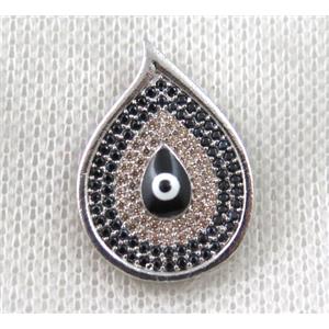 copper pendant paved zircon, evil eye, platinum plated, approx 16-22mm [FDZN1458]
