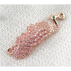 copper peacock connector paved zircon, rose gold, approx 11-35mm [FDZN1459]