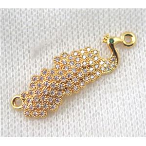 copper peacock connector paved zircon, gold plated, approx 11-35mm [FDZN1460]