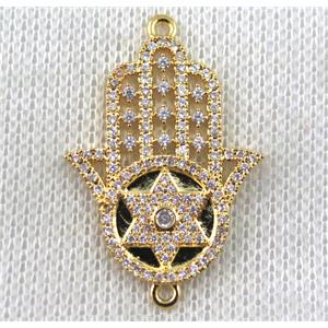 copper hamsahand connector paved zircon, gold plated, approx 22-32mm [FDZN1463]