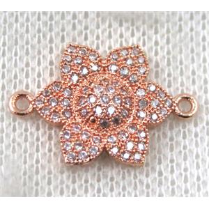 copper flower connector paved zircon, rose gold, approx 16mm dia [FDZN1465]