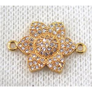 copper roseflower connector paved zircon, gold plated, approx 16mm dia [FDZN1466]