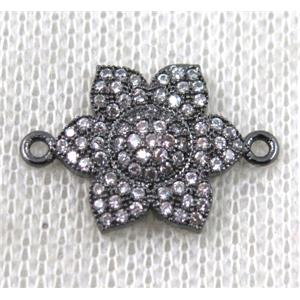 copper flower connector paved zircon, black plated, approx 16mm dia [FDZN1467]