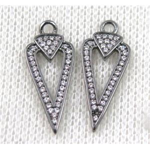 copper arrowhead pendant paved zircon, black plated, approx 10-22mm [FDZN1468]