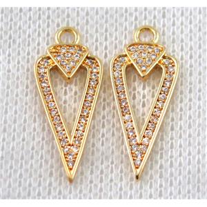 copper arrowhead pendant paved zircon, gold plated, approx 10-22mm [FDZN1470]