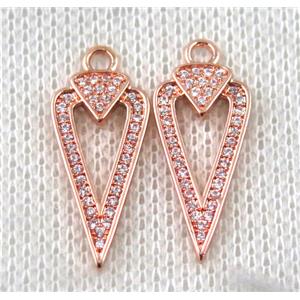copper arrowhead pendant paved zircon, rose gold, approx 10-22mm [FDZN1471]