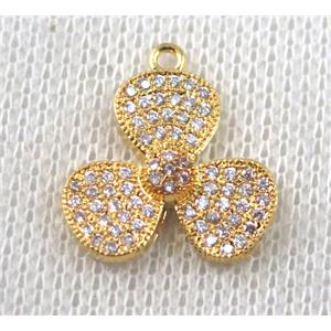 copper pendant paved zircon, three leaf clover, gold plated, approx 17mm dia [FDZN1477]