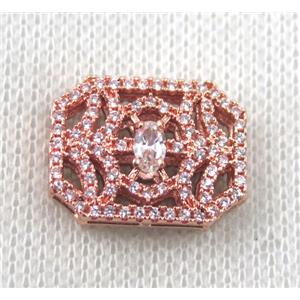 copper beads paved zircon, rectangle, rose gold, approx 15-20mm [FDZN1498]