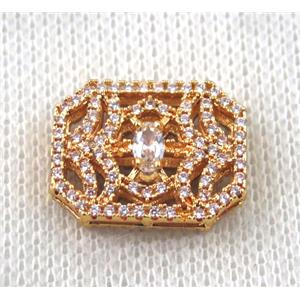 copper beads paved zircon, rectangle, gold plated, approx 15-20mm [FDZN1499]