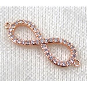 copper infinity connector paved zircon, rose gold plated, approx 10-30mm [FDZN1504]