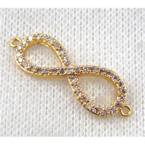 copper infinity connector paved zircon, gold plated, approx 10-30mm [FDZN1505]