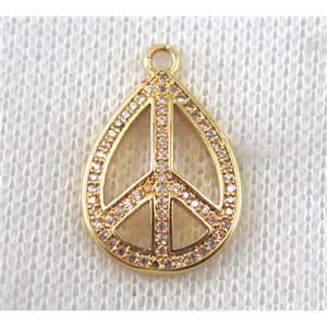 copper pendant paved zircon, peach sign, gold plated, approx 15-22mm [FDZN1507]