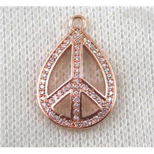 copper pendant paved zircon, peach sign, rose gold, approx 15-22mm [FDZN1508]