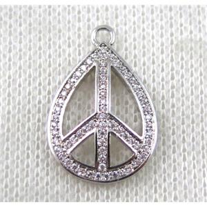 copper pendant paved zircon, peach sign, platinum plated, approx 15-22mm [FDZN1509]