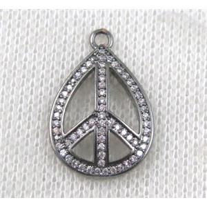 copper pendant paved zircon, peach sign, black plated, approx 15-22mm [FDZN1510]