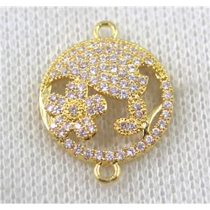 copper circle connector paved zircon with flower, gold plated, approx 18mm dia [FDZN1512]