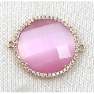 pink Chinese Crystal Glass connector pave zircon, circle, gold plated, approx 23mm dia [FDZN1522]