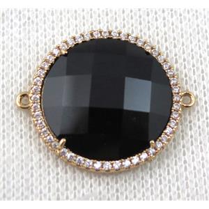 black Chinese Crystal Glass connector pave zircon, circle, gold plated, approx 23mm dia [FDZN1523]
