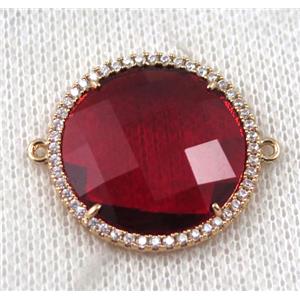 ruby Chinese Crystal Glass connector pave zircon, circle, gold plated, approx 23mm dia [FDZN1525]