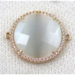 white Chinese Crystal Glass connector pave zircon, circle, gold plated, approx 23mm dia [FDZN1526]