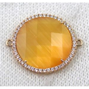 yellow Chinese Crystal Glass connector pave zircon, circle, gold plated, approx 23mm dia [FDZN1528]