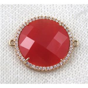 red Chinese Crystal Glass connector pave zircon, circle, gold plated, approx 23mm dia [FDZN1530]