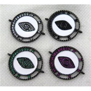 copper connector paved zircon, evil eye, black plated, mix color, approx 28mm dia [FDZN1537]