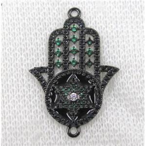copper Hamsahand connector paved zircon, black plated, approx 22-33mm [FDZN1542]