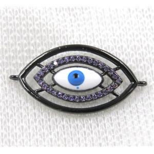 copper connector paved zircon, evil eye, black plated, approx 14-26mm [FDZN1549]