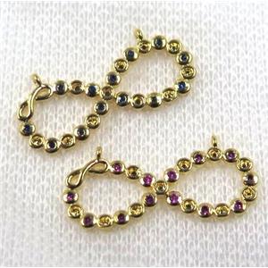 copper infinity pendant paved zircon with 2loops, gold plated, approx 10-26mm [FDZN1551]