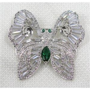 copper butterfly brooch paved zircon, platinum plated, approx 38x40mm [FDZN1557]