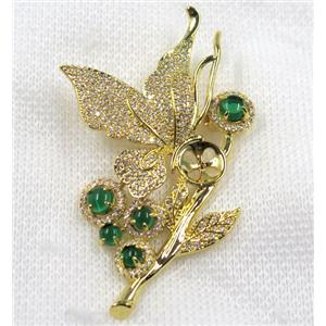 copper brooch paved zircon, gold plated, approx 38-60mm [FDZN1558]