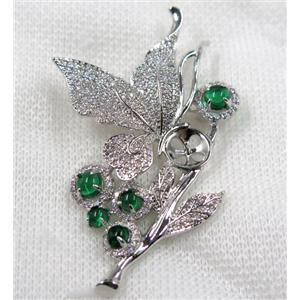 copper brooch paved zircon, platinum plated, approx 38-60mm [FDZN1559]