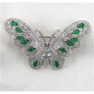 copper butterfly brooch paved zircon, platinum plated, approx 36-56mm [FDZN1562]