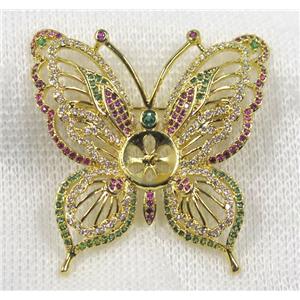 copper butterfly brooch paved zircon, gold plated, approx 40x40mm [FDZN1564]