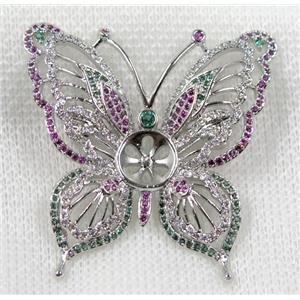 copper butterfly brooch paved zircon, platinum plated, approx 40x40mm [FDZN1565]