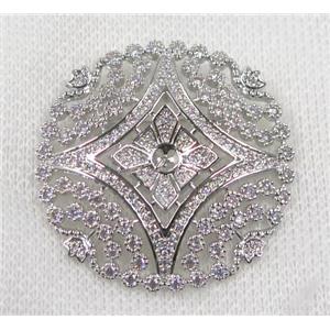 copper circle brooch paved zircon, platinum plated, approx 40mm dia [FDZN1570]