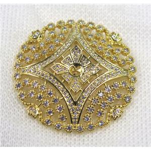 copper brooch paved zircon, gold plated, approx 40mm dia [FDZN1571]