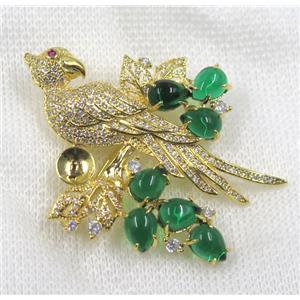 copper brooch paved zircon, gold plated, bird, approx 40-50mm [FDZN1575]